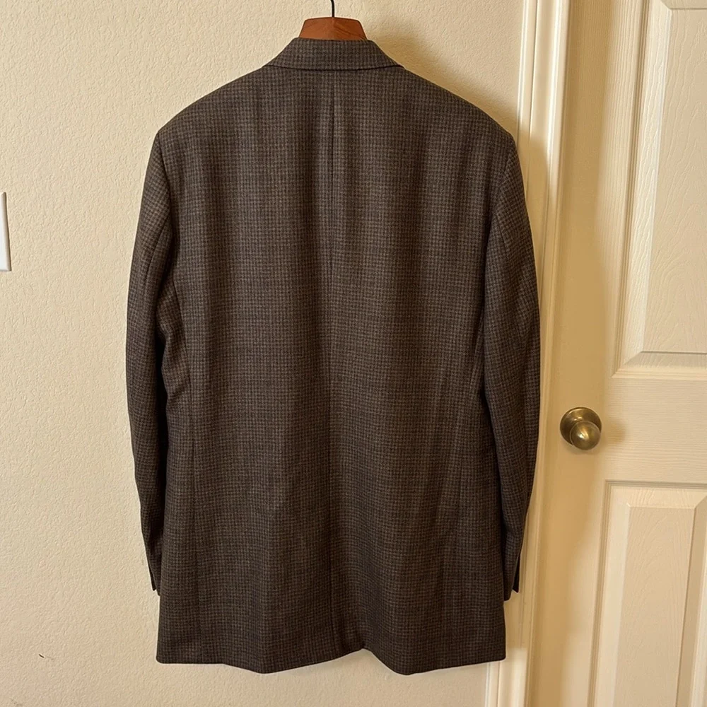 Oscar De La Renta 46XL Wool Cashmere Brown Houndstooth Blazer Sport Coat